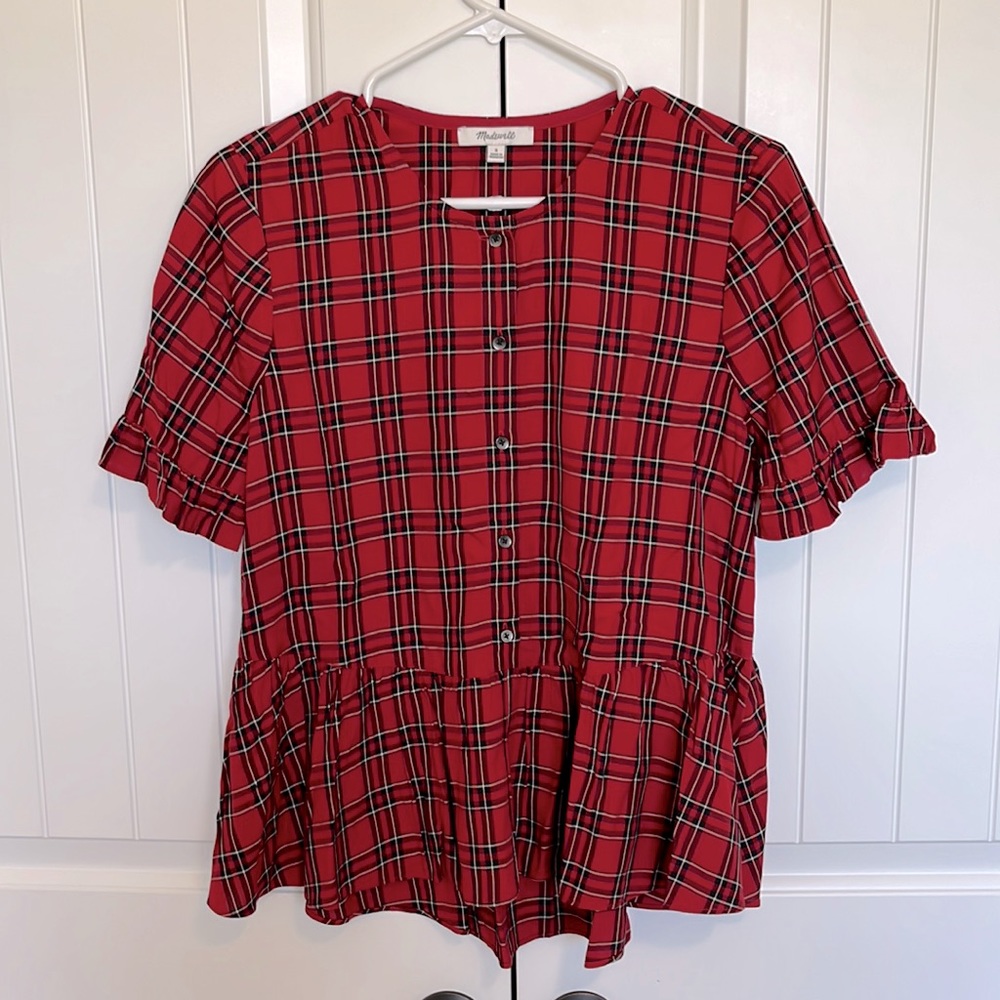 Size S Madewell peplum style blouse ruffle on sleeves & longer back